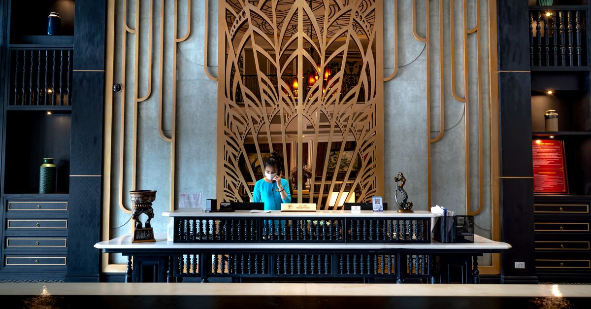 Luxury hotel lobby with concierge service